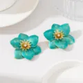 Boucles d'oreilles fleurs en métal turquoise vintage avec strass pour style vacances. - Bleu (JMX-ER9808)