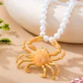 Collier de perles de style européen exquis avec pendentif crabe émaillé doré, beau bijou. - Crabe Orange (JMX-XL9495)