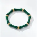 Bracelet manchette en acrylique vert rétro avec anneaux dorés accessoire de mode élégant - Style Bambou Vert Translucide (JMX-SL9682-A) / Vert foncé