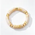 Détail bracelet en acrylique bambou vintage, perles marbrées translucides avec éléments dorés. - Style Beige Marbré (JMX-SL9682-D) / Blanc Crème