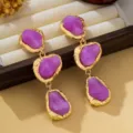 Boucles d'oreilles pendantes pierre violette irrégulière élégantes bijoux géométriques - Violet Irrégulier Pendant / Violet (JMX-ER9656)