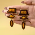 Boucles d'oreilles pendantes géométriques vintage avec finition huile ambrée pour femmes bijoux. - Marron