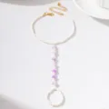 Böhmische Perlen Zehenring Fußkette mit weißen und lila Perlen für Strandurlaub. - Fußkettchen mit Zehenring (JMX-JL9637) / Lila Weiß