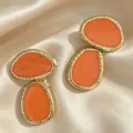 Chic Boucles d'Oreilles Vintage Plaqué Or Goutte Orange Longues Bijoux Pour Femmes - Style Épissé Émail Orange Bordé d'Or (JMX-ER9587) / Orange