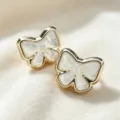 Boucles doreilles nœud papillon 3D élégantes dorées bijoux fantaisie mignons chic. - Crème
