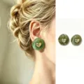 Französische Retro grüne marmorierte Harz Ohrringe mit goldenem Herz Metall, elegant und schick. - Herz Oliv Dunkelgrün (JMX-ER9697)