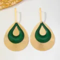 Boucles d'oreilles pendantes géométriques superposées de style rétro ethnique en goutte d'huile - Vert