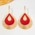 Boucles d'oreilles pendantes géométriques superposées émail rouge style ethnique vintage - Rouge