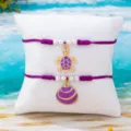 Ensemble de chevillere tressee handmade style ocean d'ete avec pendentif tortue et coquillage - Style Tortue de Mer Coquillage (JMX-JL9486) / Violet