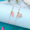 Ensemble de bracelets de cheville tissés à la main style océan d'été avec pendentifs animaux. - Style Hippocampe Étoile de Mer (JMX-JL9486) / Rose