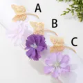 Ete fleur en tissu papillon creux ouvert bracelet en metal elegant variante A B C bijou - Style Fleur Rose Clair (JMX-SZ9360-A)