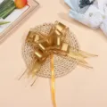 Golden organza ribbon bow detail, elegant gift wrapping and wedding car decoration bow 5cm. - Gold
