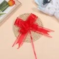 Large red mesh ribbon bow detail, perfect decorative pull bow for wedding car and gift wrap. - Red