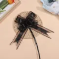 Gros plan détail du grand nœud en ruban transparent noir, décoration élégante pour les cadeaux. - Noir