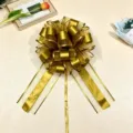 Grande fiocco dorato per decorazione regalo di natale, elegante nastro in rete floreale per pacchi. - Oro