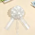 Primo piano di un grande fiocco bianco in rete e satin per dettagli di decorazione regalo. - Bianco