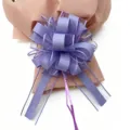 Detailed close-up of the purple decorative pull bow for holiday and Christmas gift wrapping. - 10 Pieces Pack / Purple