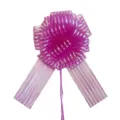 Detailed close-up of a vibrant purple gift pull bow, featuring textured translucent ribbon loops. - Rose Red