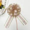 Large pink mesh pull bow with gold edge for gift packaging, Christmas decoration wrap - Peach Pink