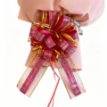 Large Christmas gift wrapping pull bow, red and gold striped ribbon for wedding car decor. - Burgundy
