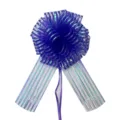 Close-up detail of dark blue iridescent organza gift pull bow for holiday decoration. - Purple