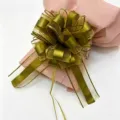 Extra large olive green ribbon pull bow for holiday Christmas gift wrapping and decoration detail. - 10 Pieces Pack / Gold