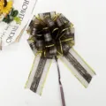 Large wooden grain snow gauze pull bow ribbon for Christmas holiday gift wrapping decoration. - Golden Brown
