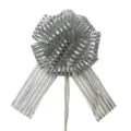 Silver mesh Christmas gift wrapping bow ribbon, perfect for holiday tree and party decor. - Silver