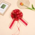 Large red mesh pull bow with gold edges, perfect for gift wrapping and wedding car decor. - 10 Strands Pack / Burgundy