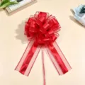 Red mesh pull bow for Christmas gift wrapping, decorative large ribbon flower package. - 10 Pieces Set / Red