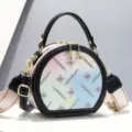 Süße Farbverlauf Druck runde Handtasche, vielseitige Damen Pendler Schulter Umhängetasche, Mini. - Schwarz