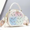Sweet gradient round handbag with top handle and shoulder strap for women fashion daily commute. - Off White