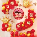Wedding balloon decoration set for engagement party, arch setup with red and gold foil balloons. - Engagement Set 06275