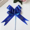 Large blue pull bow ribbon with gold print for gift packaging, wedding car decoration and flowers. - 100pcs Pack / Blue LOVE