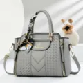 Grey embossed handbag with chic scarf decoration, elegant shoulder bag for daily commuting women. - Gray