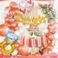 Engagement balloon arch set with foil heart balloons, banner and tassels for party decor - Wedding Set 3678