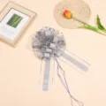 Large mesh pull bow detail shot for floral packaging, gift wrapping, and wedding car decor. - 10 Strands Pack / Gray