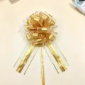 Gold metallic pull bow for Christmas gift wrapping, large 6.4cm decorative 3D ribbon. - 10 Pieces Set / Gold