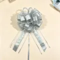 Silver gift wrapping pull bow, matte metallic 3d ball flower decoration, large size. - 10 Pieces Set / Silver