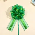 Close up detail shot of a large green gift wrapping pull bow, showcasing texture and bow layers. - 10 Pieces Set / Dark Green