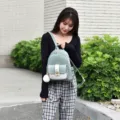 Stylish women fashion backpack variant view, casual daily light green school bag with pocket. - S / Green