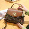 Stylish women handbag top handle shoulder bag brown monogram casual crossbody bag - FIDM Style / Earthy Yellow