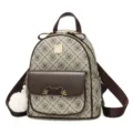 Fashion monogram print women backpack with front pocket, top handle and adjustable shoulder straps. - L / Coffee Large