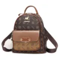 Stylish women leather backpack casual daily travel brown monogram book bag school - L / Khaki Large