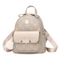 Stylish women's mini backpack with cute pom-pom pendant, chic monogram pattern and bow design. - L / Khaki Large