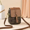 Stylish monogram small crossbody phone bag for women with flap cover and adjustable strap. - FIDM - Solid Color Flap / Without Bear Charm