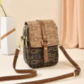 Women brown printed phone bag small crossbody shoulder bag with adjustable long strap. - FIDM - F Flap / Without Bear Charm