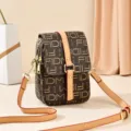 Damen Monogramm Druck Mini Umhängetasche Handy Tasche, stilvolle Ledertasche für den Alltag. - FIDM - Kaffee Beige Patchwork
