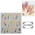 5D relief gold foil nail art stickers close-up, colorful laser gem design with adhesive backing. - ZC-0505