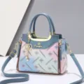 Sac à Main Dégradé Bleu Rose En Cuir PU Sac Bandoulière Cabas Avec Poignée Métal - Bleu
